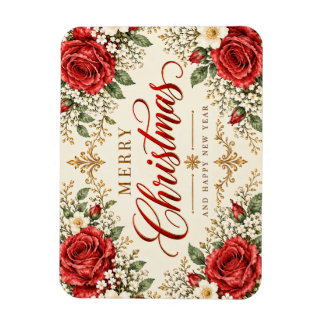 Elegante Vintage Kerst Poinsettia & Hulst Magneet