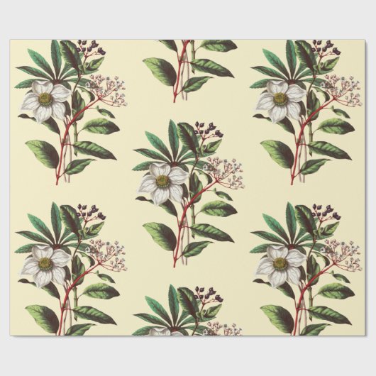 Elegante Vintage Kerst Rozen Beige Cadeaupapier (Vlak)