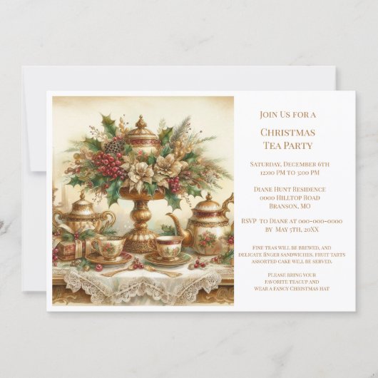 Elegante Vintage Kerst Thee Feest Uitnodiging (Voorkant)