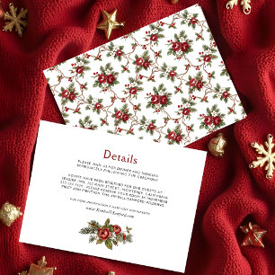 Elegante Vintage Kerst Winter Bloemen Informatiekaartje