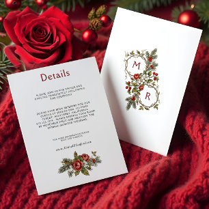Elegante Vintage Kerst Winter Bloemen  Informatiekaartje