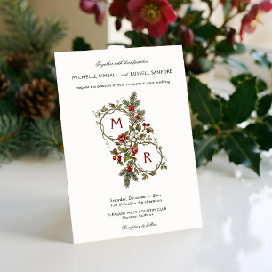 Elegante Vintage Kerst Winter Bloemige Monogram Kaart