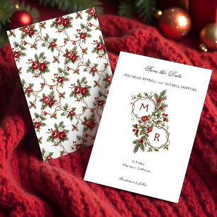 Elegante Vintage Kerst Winter Bloemige Monogram Save The Date