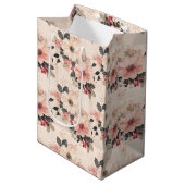 Elegante Vintage Kerstbloem & bessen Roze Medium Cadeauzakje (Voorkant Gekanteld)