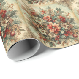 Elegante vintage kerstbloemen cadeaupapier
