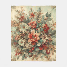 Elegante vintage kerstbloemen fleece deken