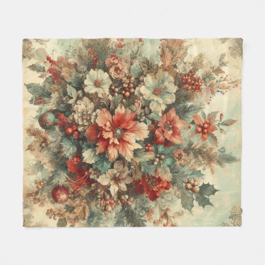 Elegante vintage kerstbloemen fleece deken (Voorkant (Horizontaal))