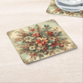 Elegante vintage kerstbloemen kartonnen onderzetters (Schuin)