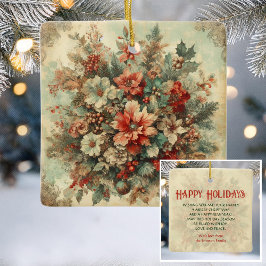 Elegante vintage kerstbloemen keramisch ornament