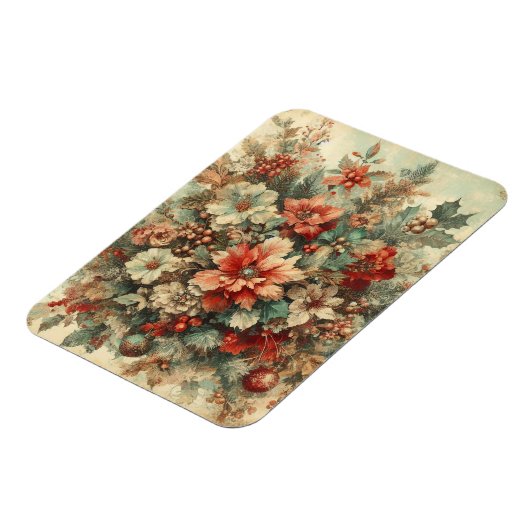 Elegante vintage kerstbloemen magneet (Linkerzijde)