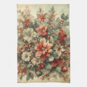 Elegante vintage kerstbloemen theedoek (Verticaal)