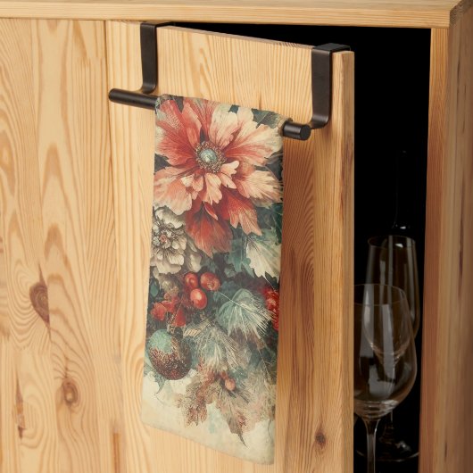 Elegante vintage kerstbloemen theedoek (Derde Gevouwen)