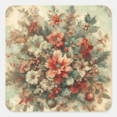 Elegante vintage kerstbloemen vierkante sticker (Voorkant)