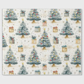 Elegante vintage kerstbomen cadeaupapier (Vlak)