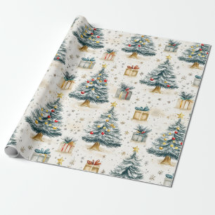 Elegante vintage kerstbomen cadeaupapier