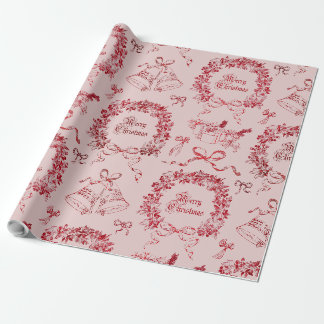 Elegante Vintage Kerstbows Roze Toile Cadeaupapier