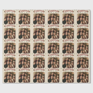 Elegante vintage kerstfoto, retro frame-stijl cadeaupapier