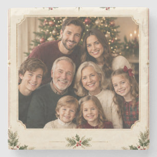 Elegante vintage kerstfoto, retro framestijl stenen onderzetter