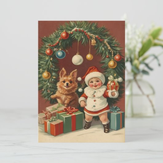 Elegante Vintage Kerstkrans Ornamenten Feestdagenkaart (Staand voorkant)