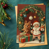 Elegante Vintage Kerstkrans Ornamenten Feestdagenkaart