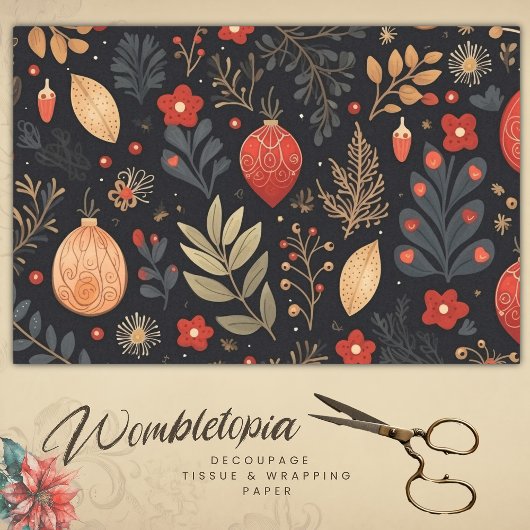 Elegante Vintage Kerstmis Bauble Decoupage Tissuepapier