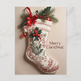 Elegante Vintage Kerstmis Feestelijke Kous Feestdagenkaart