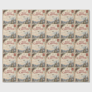 Elegante Vintage Kerstmis, Retro-ansichtkaartstijl Cadeaupapier