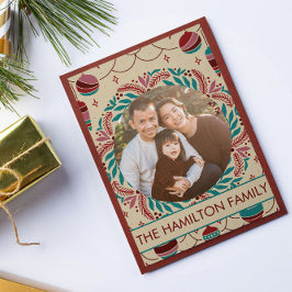 Elegante Vintage Kerstmis Whimsy Familiefoto Feestdagenkaart