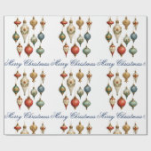 Elegante Vintage Kerstornamenten Script  Cadeaupapier (Vlak)