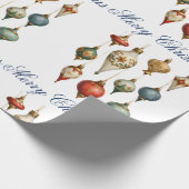 Elegante Vintage Kerstornamenten Script  Cadeaupapier (Hoek)