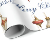 Elegante Vintage Kerstornamenten Script  Cadeaupapier (Rol Hoek)