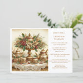 Elegante Vintage Kerstthee Party Uitnodiging (Staand voorkant)