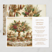 Elegante Vintage Kerstthee Party Uitnodiging (Voorkant / Achterkant)