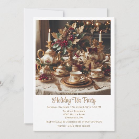 Elegante Vintage Kerstthee Uitnodiging (Voorkant)