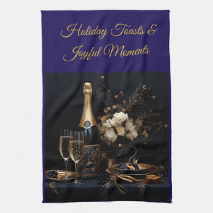 Elegante vintage keukenhanddoek in marineblauw en