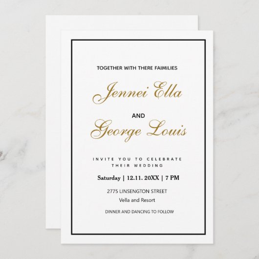 Elegante Vintage Klassieke Eenvoudige Uitnodiging (Voorkant / Achterkant)