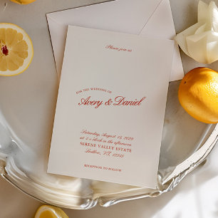 Elegante Vintage Klassieke Rode & Ivoor Huwelijk Kaart