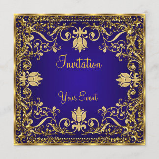 Elegante vintage koninklijk blauwe gouden uitnodig kaart