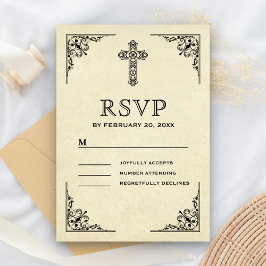 Elegante Vintage Kruis Christelijke Trouwdag RSVP Kaartje