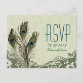 elegante vintage landelijke groene pauw huwelijks- uitnodiging briefkaart