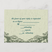 elegante vintage landelijke groene pauw huwelijks- uitnodiging briefkaart (Achterkant)