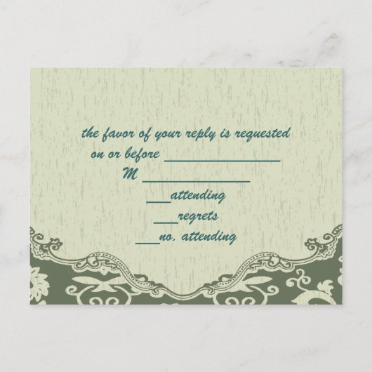 elegante vintage landelijke groene pauw huwelijks- uitnodiging briefkaart (Achterkant)