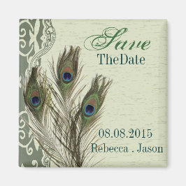 elegante vintage landelijke pauw save the date magneet