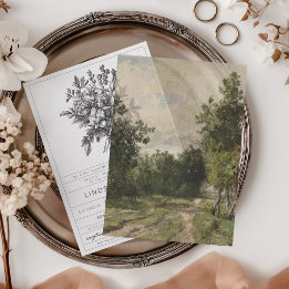 Elegante vintage landschapschildering bruiloft ove vellum uitnodigingen