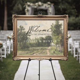 Elegante vintage landschapschilderkunst trouwwelco poster