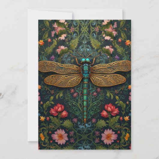Elegante vintage libelle boho botanisch kaart (Voorkant)