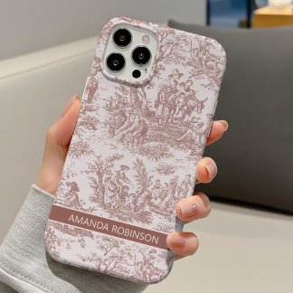 Elegante vintage lichtbruine toile de jouy  iPhone 16 hoesje