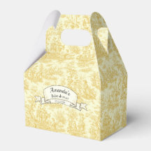 Elegante vintage lichtgele Toile de Jouy