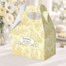 Elegante vintage lichtgele Toile de Jouy