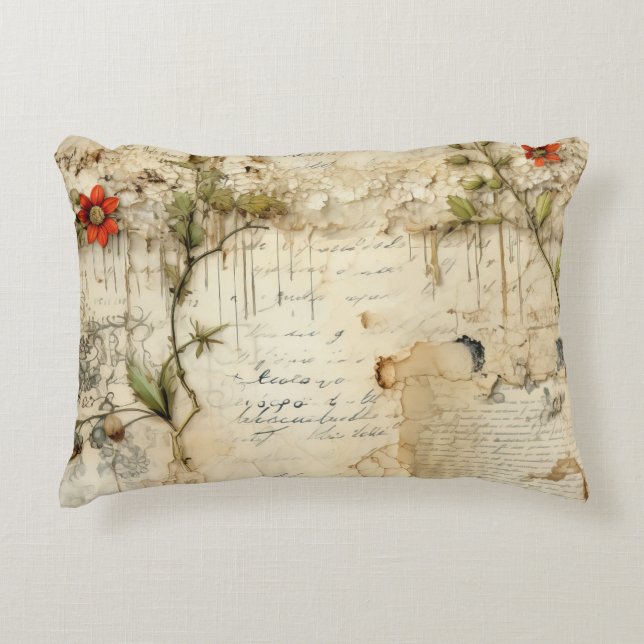 Elegante Vintage Liefdesbrief Bloem Accent Kussen (Voorkant)
